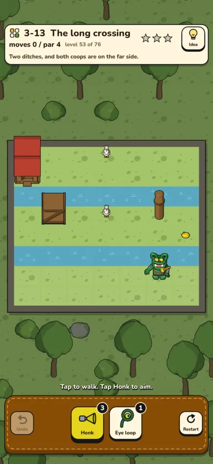 In-game screenshot: Level 3-13, The long crossing