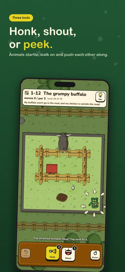 App Store screenshot: Honk, shout, or peek. Aiming a honk