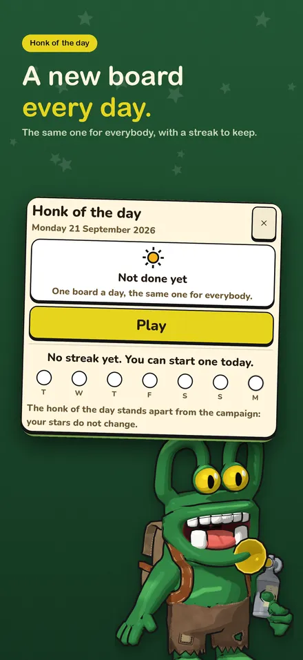 App Store screenshot: A new board every day. Honk of the day
